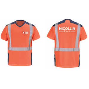 TEE-SHIRT HV ORANGE/MARINE GHARBI COEUR + DOS "MP3D"